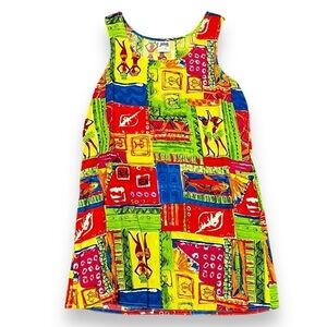 Vintage Jag Shift Dress 100% rayon tropical print colorful patchwork Small